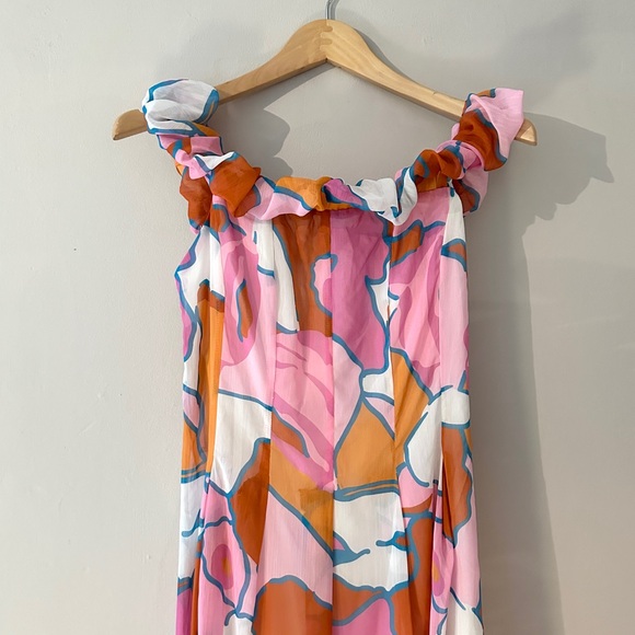 Vivva Off Shoulder Midi Dress, Candy Abstract, Gingham and Heels, Size 10, NWT - Picture 4 of 11